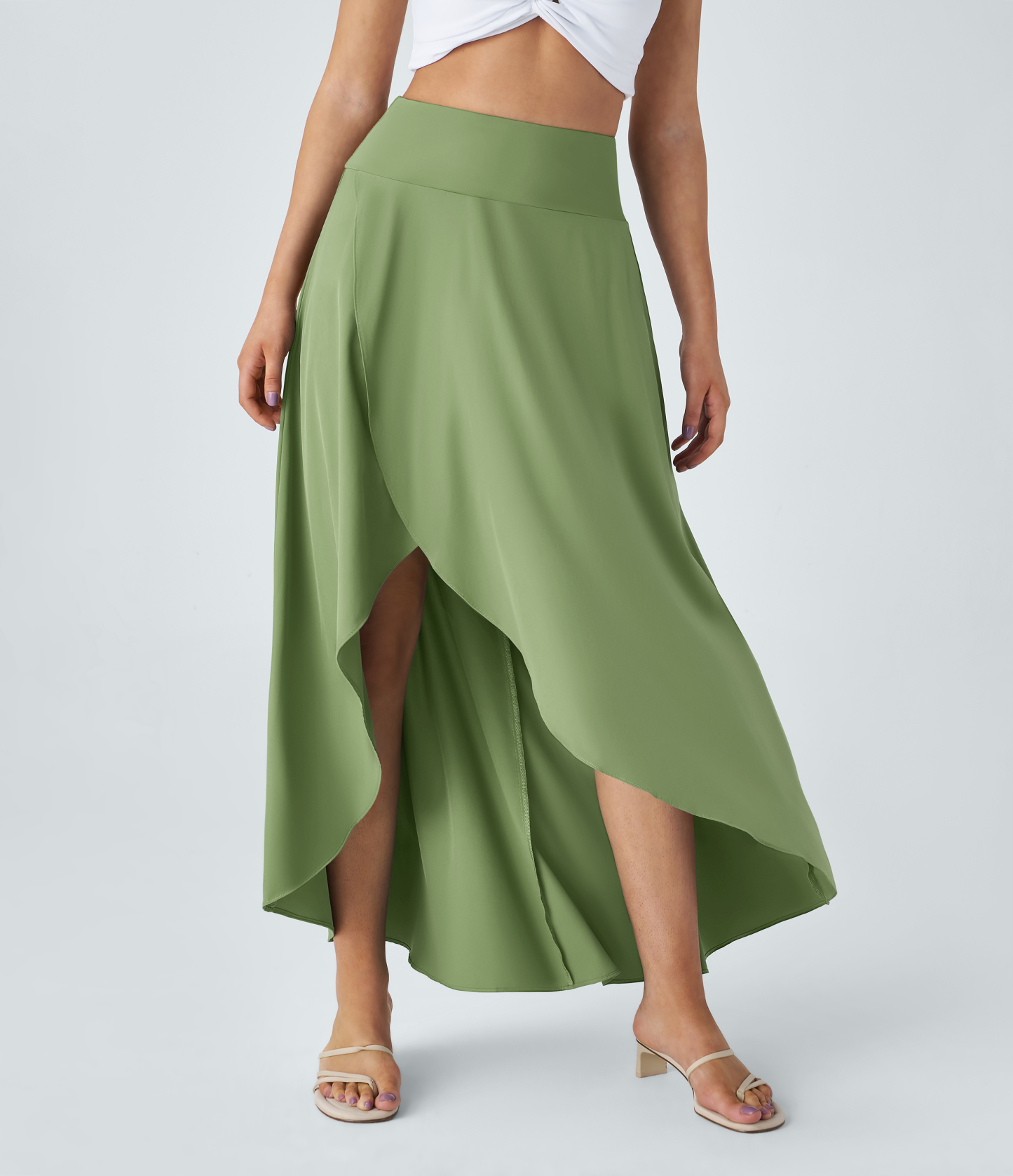 High Waisted High Low Ruffle 2-in-1 Flowy Quick Dry Casual Regular Maxi Skirt