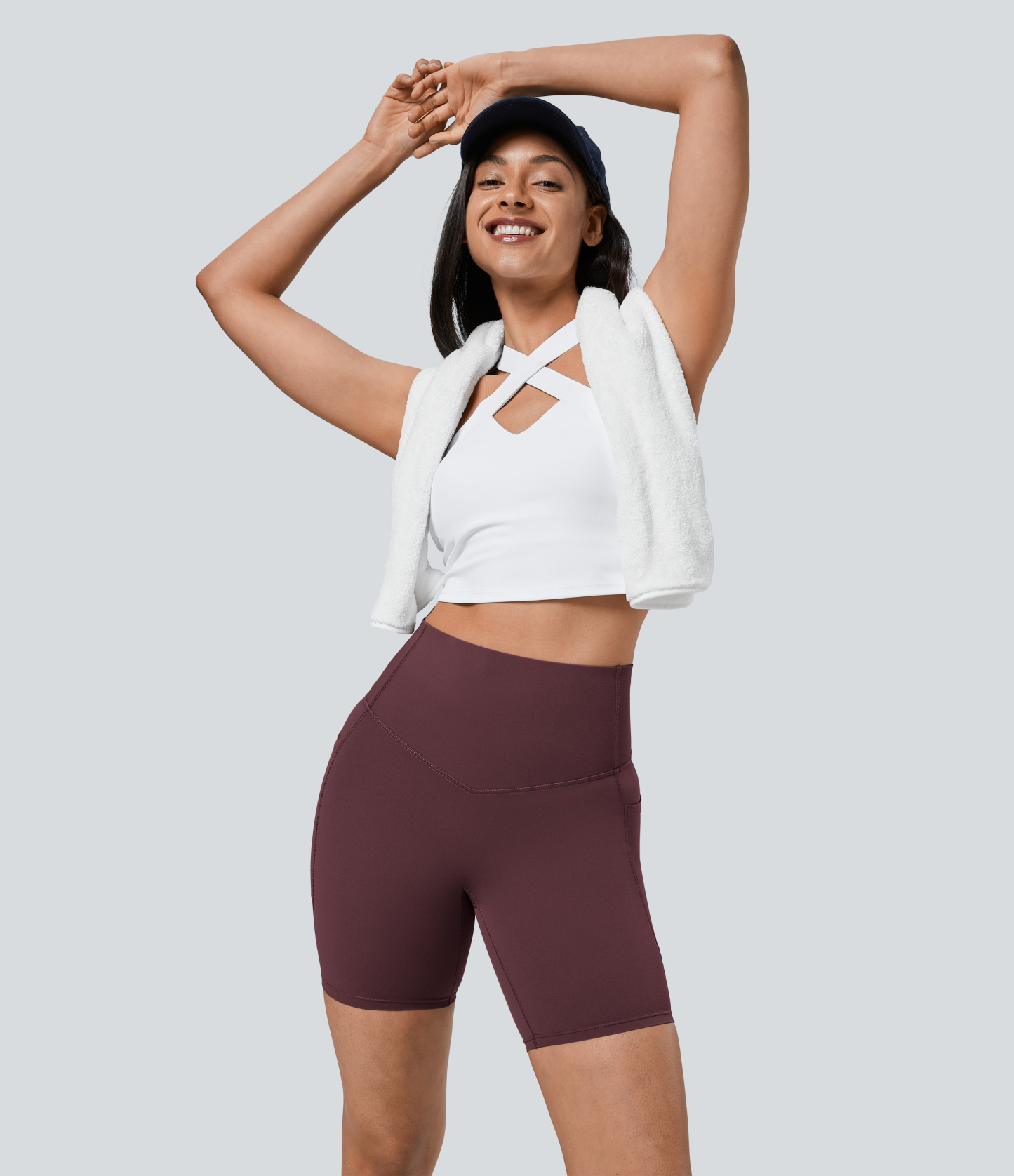 SoCinched High Waisted Tummy Control Pocket Shaping Training Biker Shorts 7''