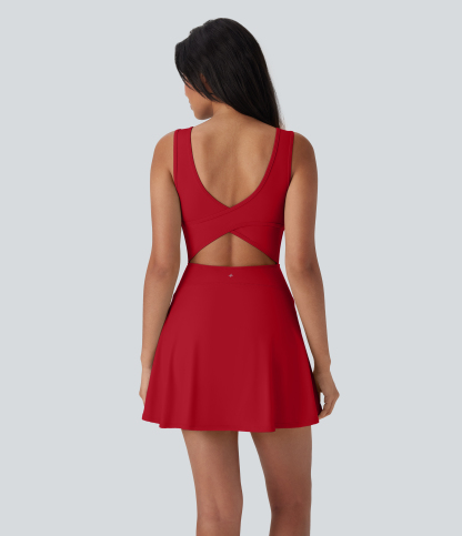 Airy U Neck 2-in-1 Pocket Mini Cool Touch Dance Active Dress-Easy Peezy