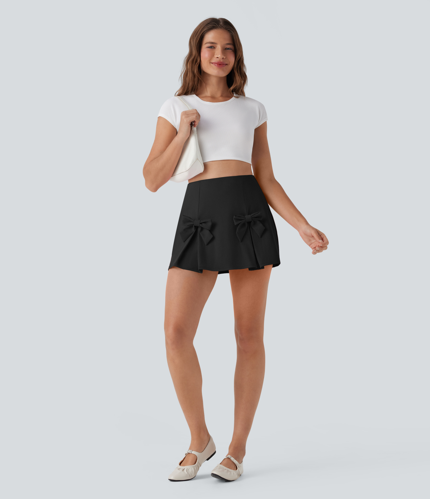 QuickDry High Waisted Tummy Control Removable Bow Casual Skirt with Built-in Shapewear Shorts
