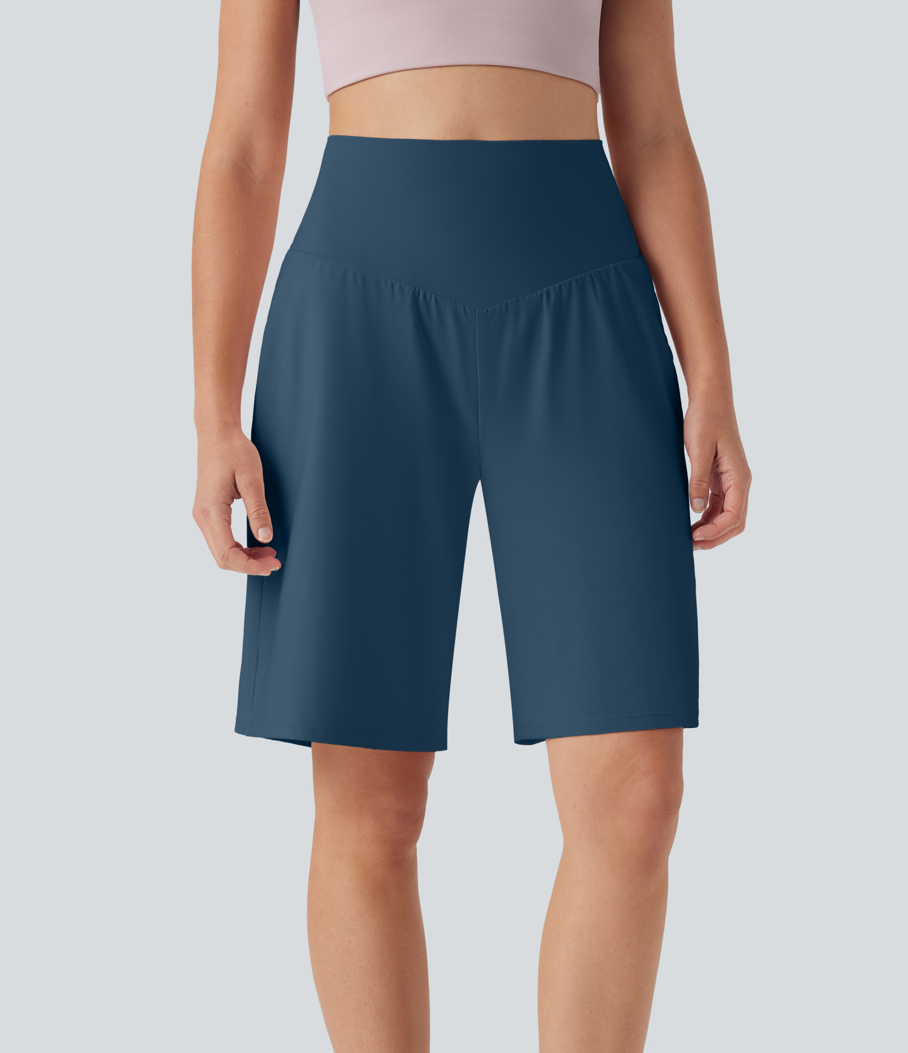 Airy High Waisted Pockets Cool Touch Yoga Bermuda Shorts