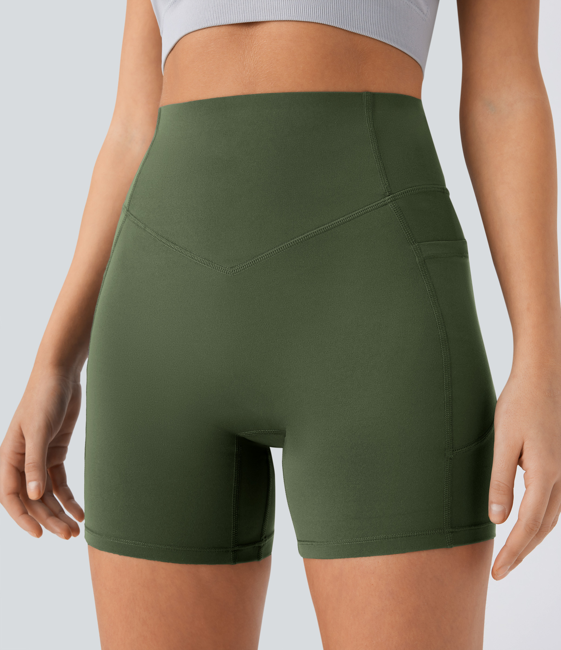 SoCinched High Waisted Scrunch Butt Lifting Tummy Control Side Pocket Shaping Workout Biker Shorts 5''