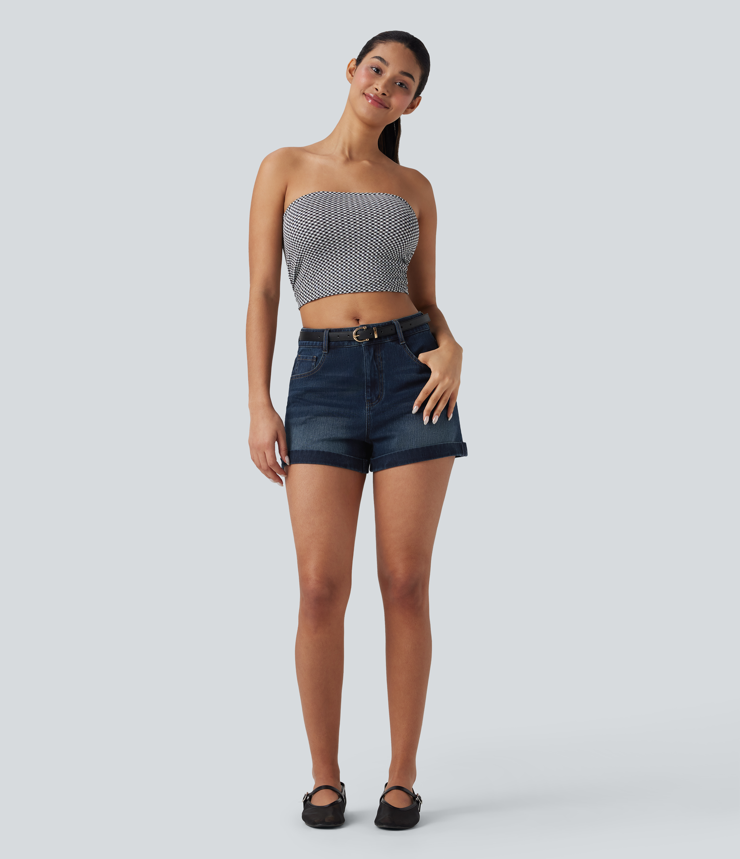 Mid Rise Zipper Pockets Denim Casual Shorts 3''