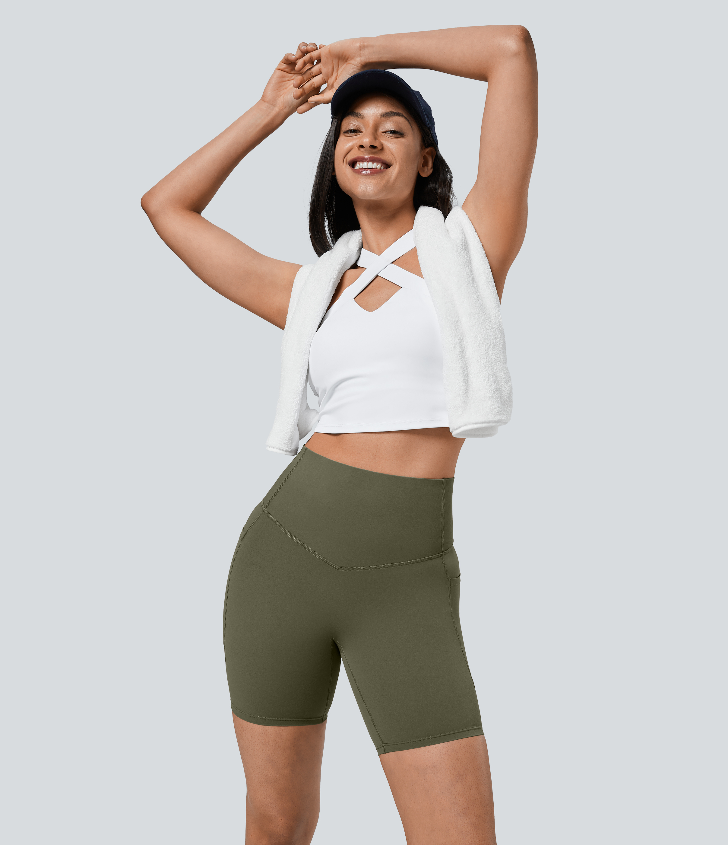 SoCinched High Waisted Tummy Control Pocket Shaping Training Biker Shorts 7''