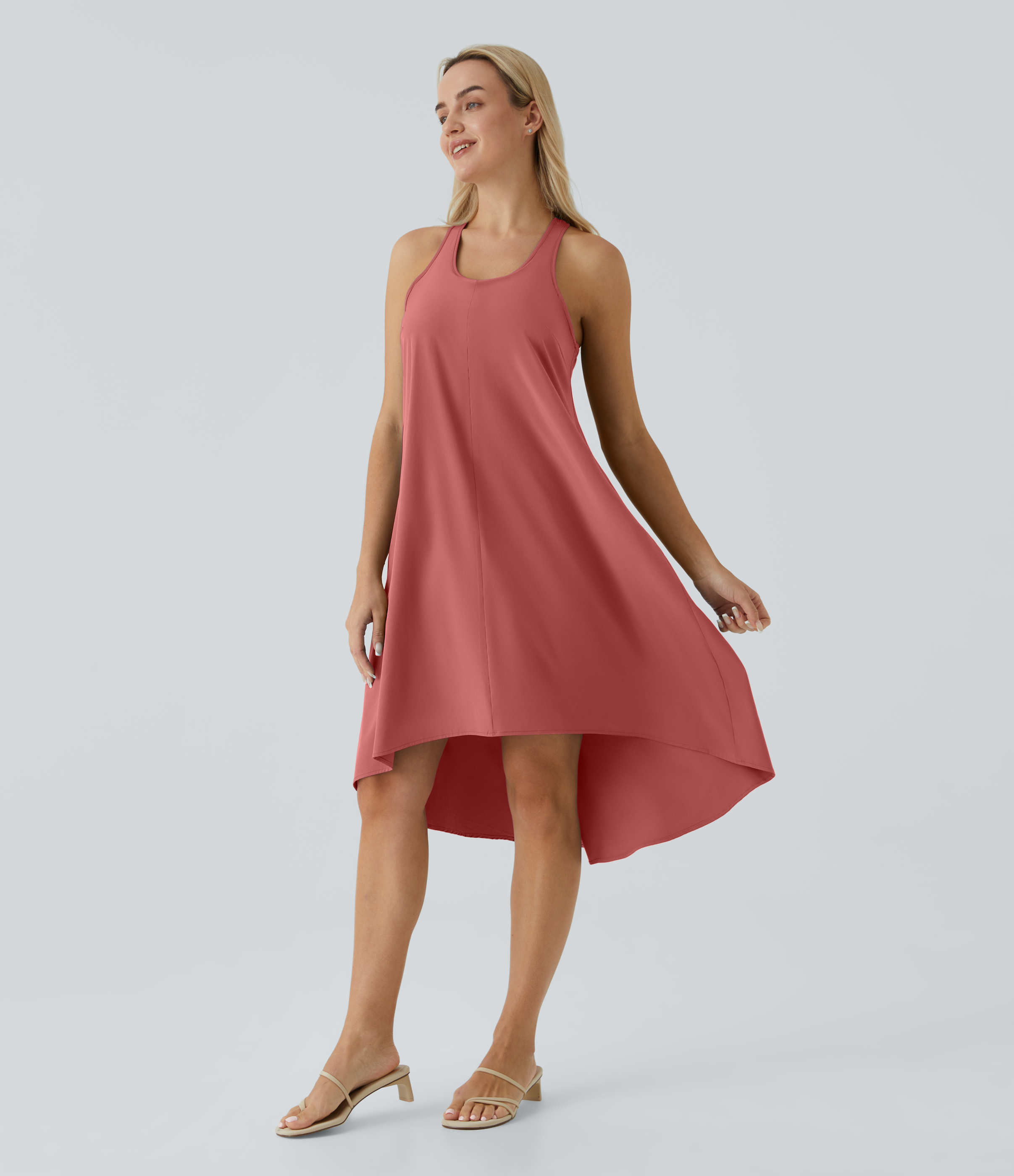 Breezeful™ Backless Racerback Side Pocket High Low Flowy Midi Quick Dr