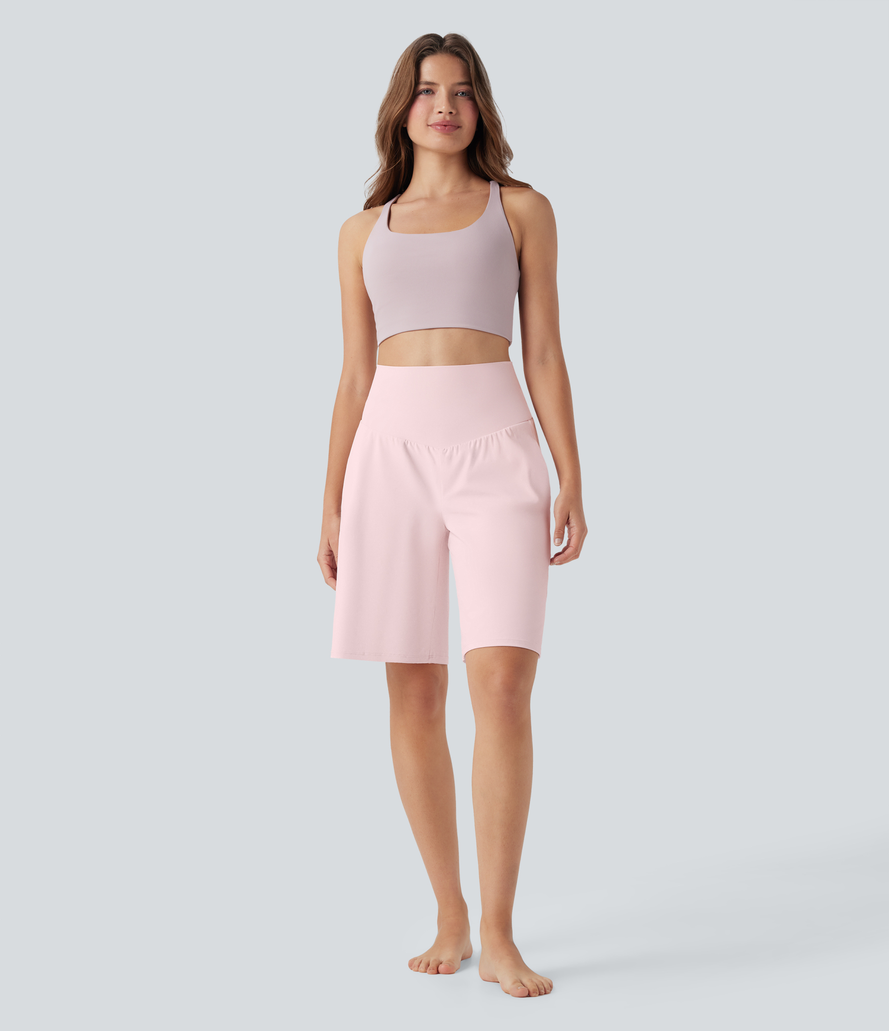 Airy High Waisted Pockets Cool Touch Yoga Bermuda Shorts
