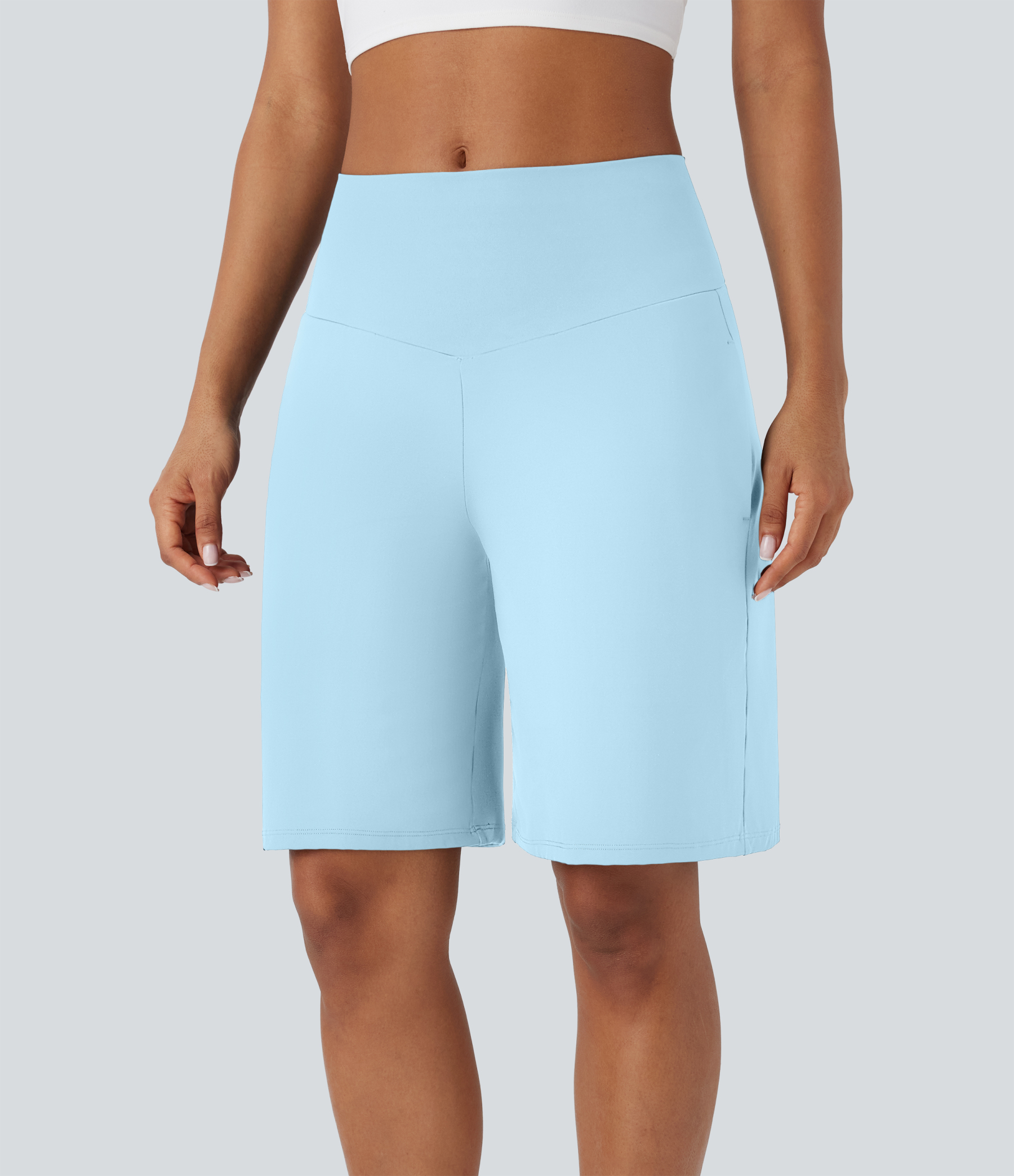Airy High Waisted Pockets Cool Touch Yoga Bermuda Shorts