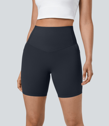 SoCinched High Waisted Tummy Control Pocket Shaping Training Biker Shorts 7''