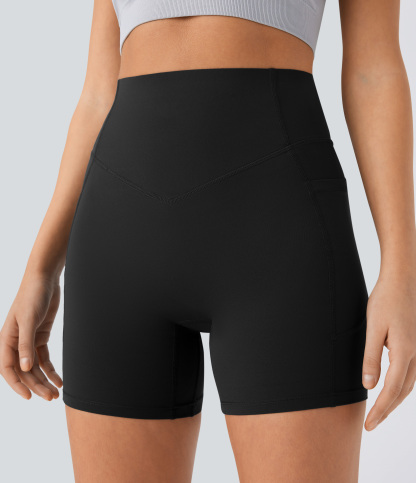SoCinched High Waisted Scrunch Butt Lifting Tummy Control Side Pocket Shaping Workout Biker Shorts 5''