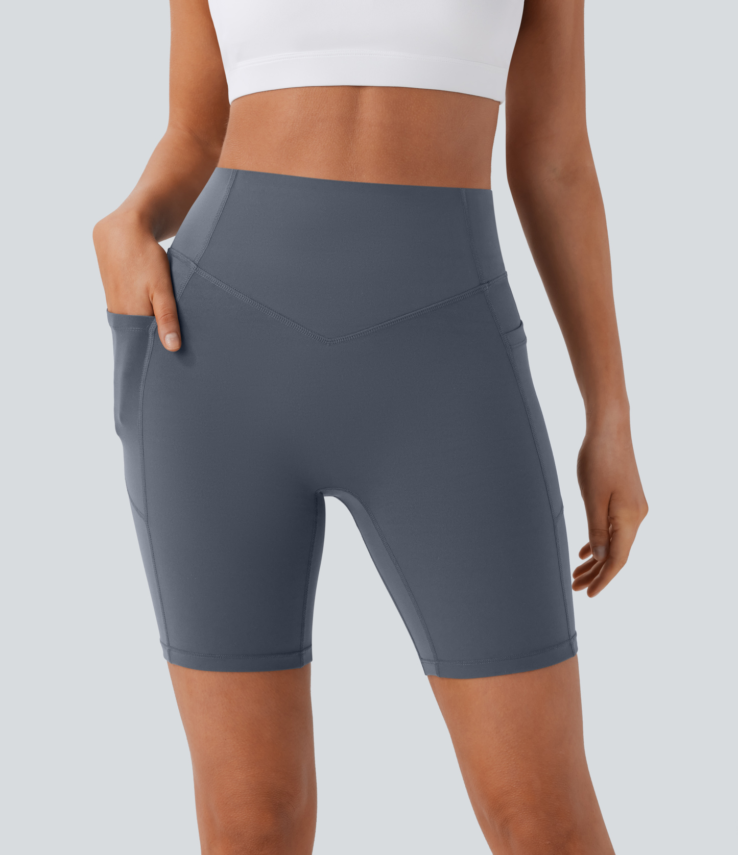 SoCinched High Waisted Scrunch Butt Lifting Tummy Control Side Pocket Shaping Workout Biker Shorts 7''