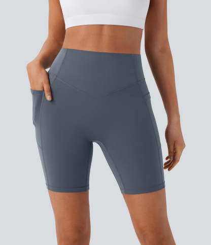 SoCinched High Waisted Scrunch Butt Lifting Tummy Control Side Pocket Shaping Workout Biker Shorts 7''