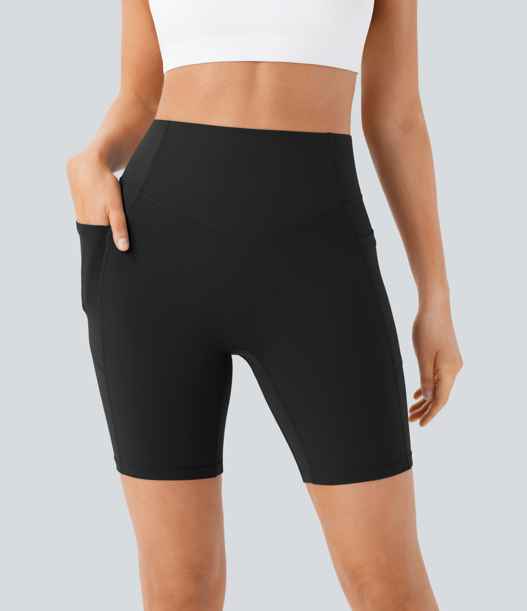SoCinched High Waisted Scrunch Butt Lifting Tummy Control Side Pocket Shaping Workout Biker Shorts 7''