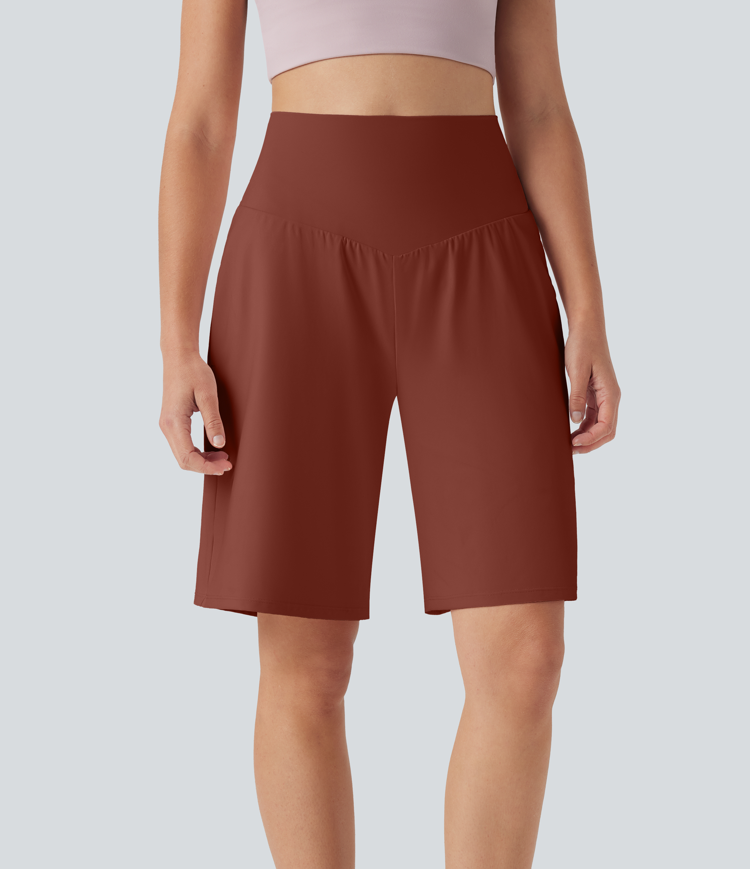 Airy High Waisted Pockets Cool Touch Yoga Bermuda Shorts
