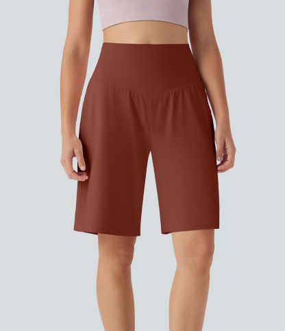 Airy High Waisted Pockets Cool Touch Yoga Bermuda Shorts