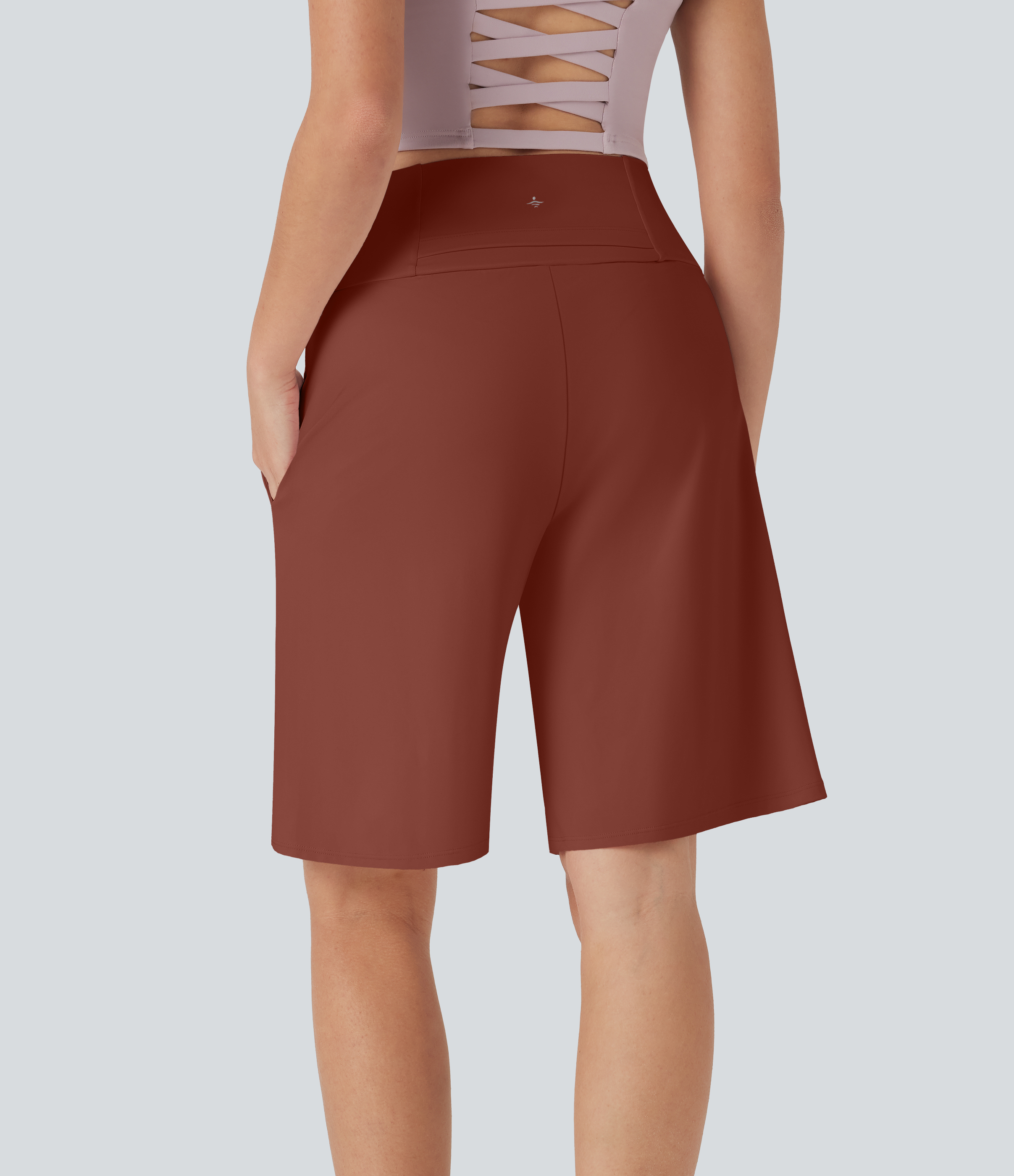 Airy High Waisted Pockets Cool Touch Yoga Bermuda Shorts