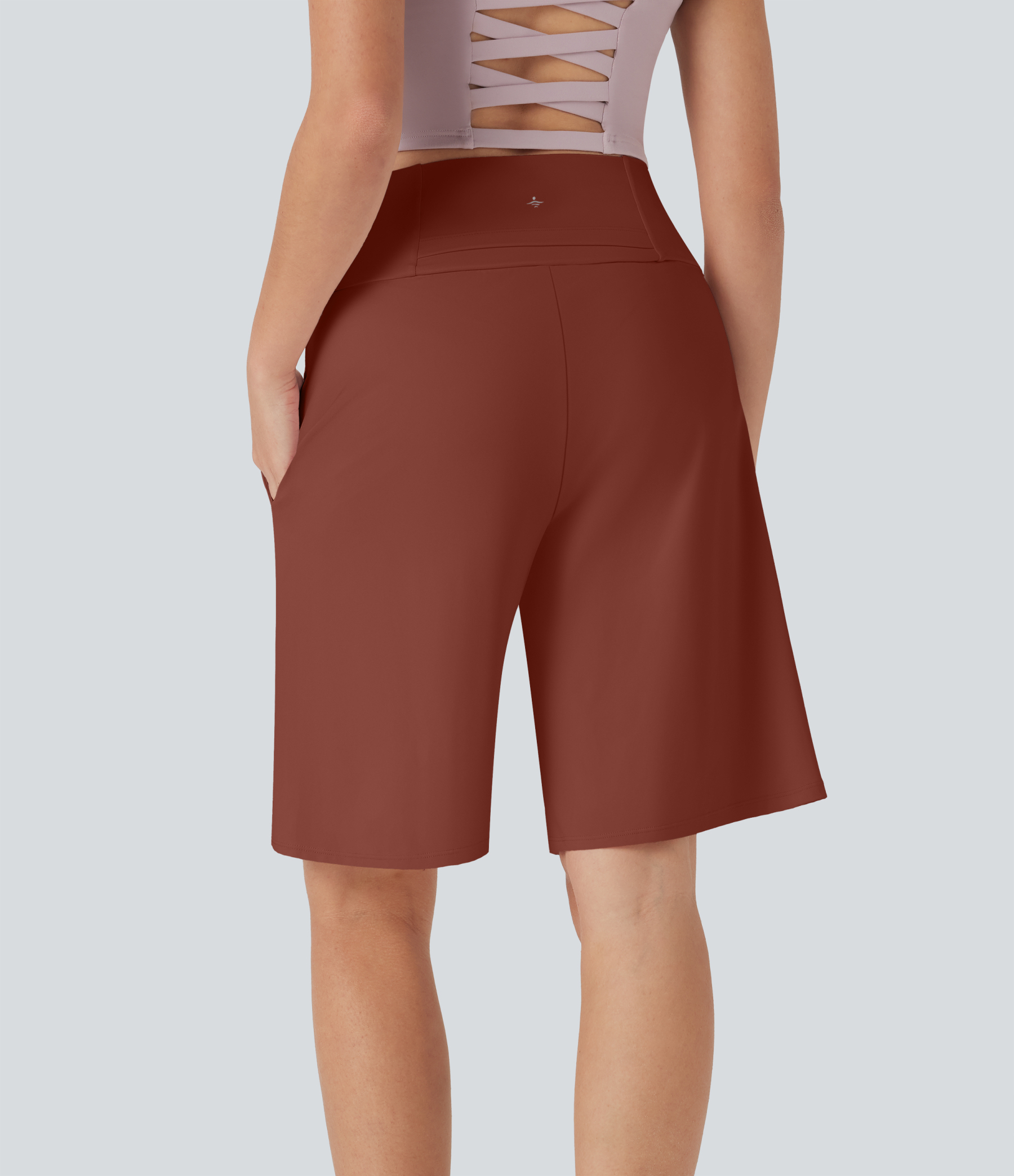 Airy High Waisted Pockets Cool Touch Yoga Bermuda Shorts