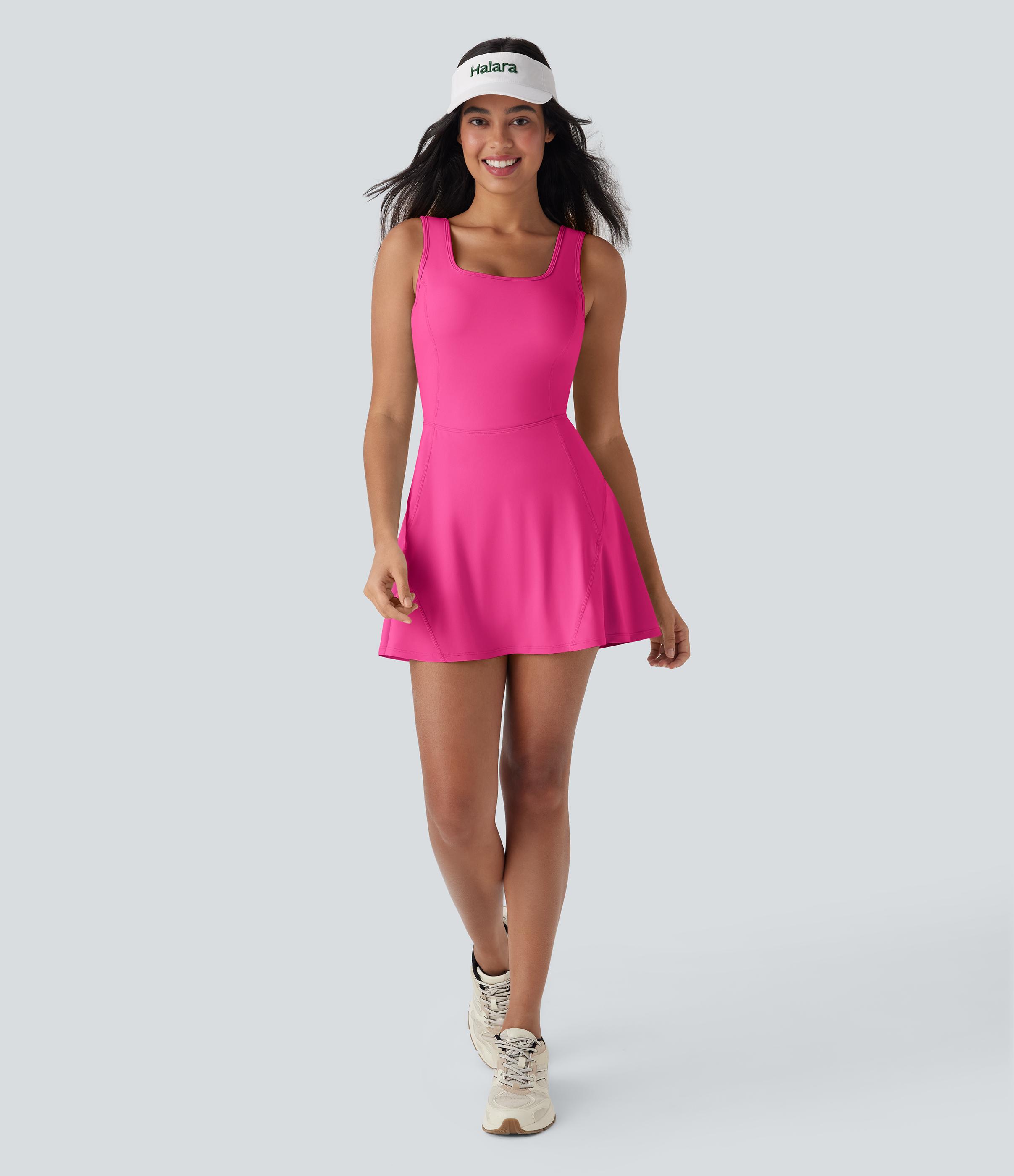 Airy U Neck 2-in-1 Pocket Mini Cool Touch Dance Active Dress-Easy Peezy