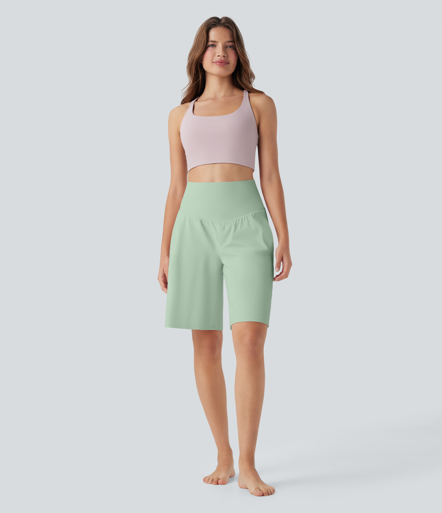 Airy High Waisted Pockets Cool Touch Yoga Bermuda Shorts