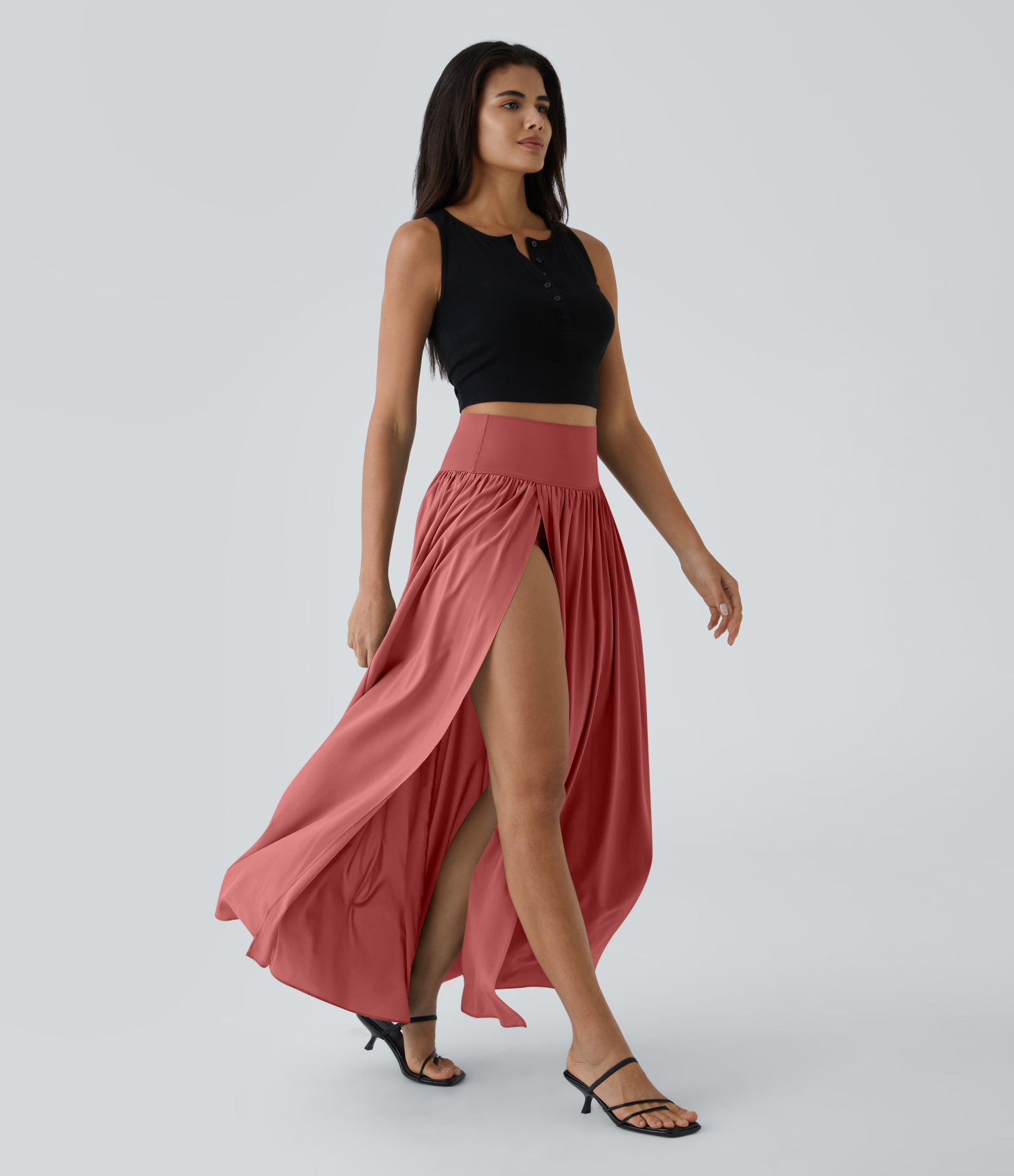 High Waisted Split 2-in-1 Flowy Quick Dry Maxi Casual Skirt