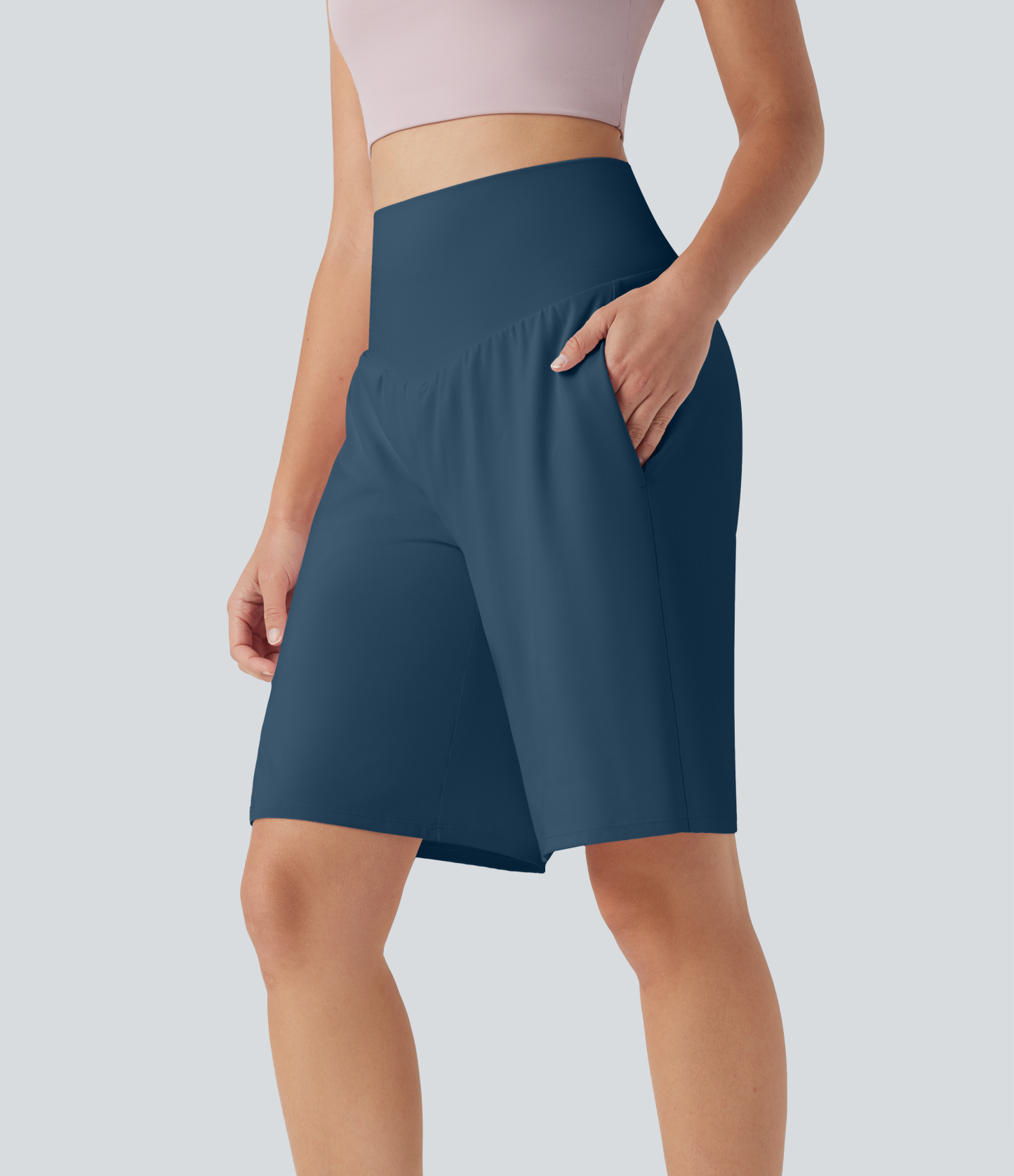 Airy High Waisted Pockets Cool Touch Yoga Bermuda Shorts