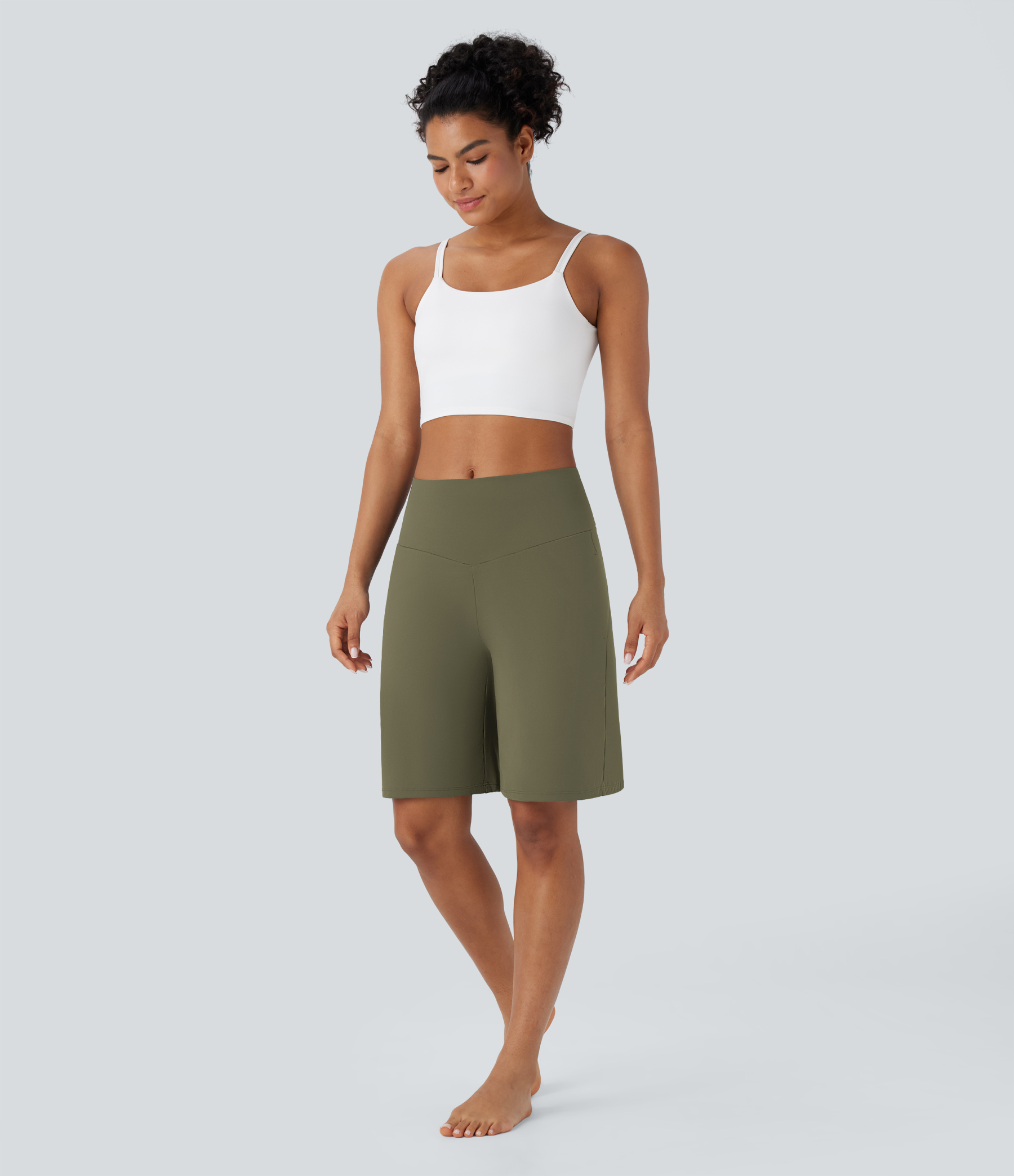 Airy High Waisted Pockets Cool Touch Yoga Bermuda Shorts