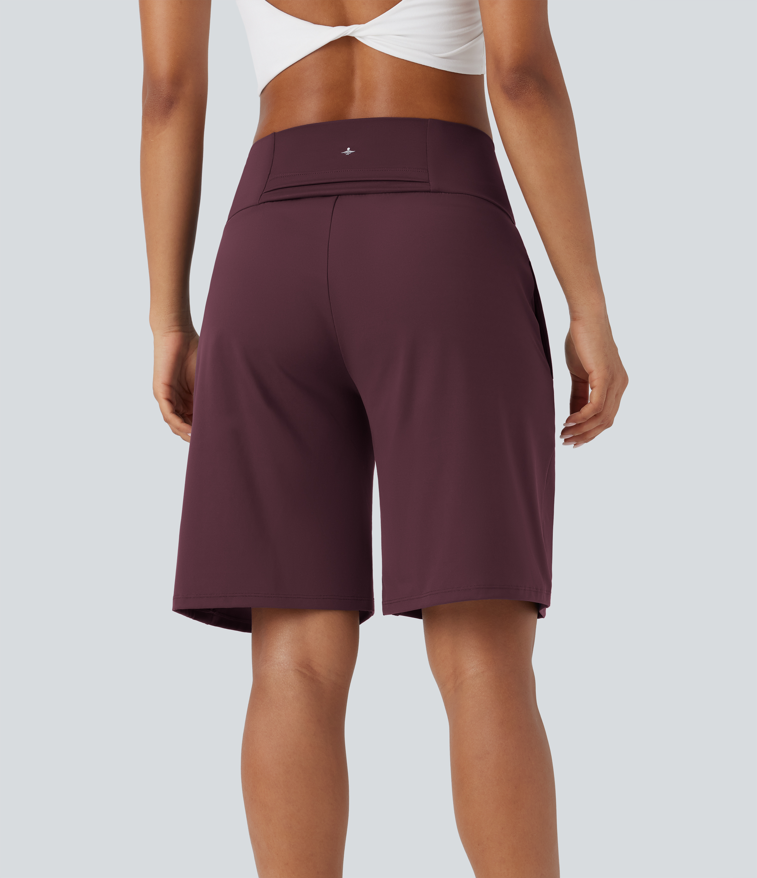 Airy High Waisted Pockets Cool Touch Yoga Bermuda Shorts
