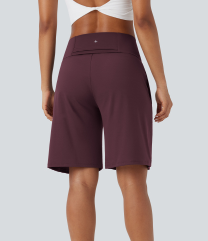 Airy High Waisted Pockets Cool Touch Yoga Bermuda Shorts