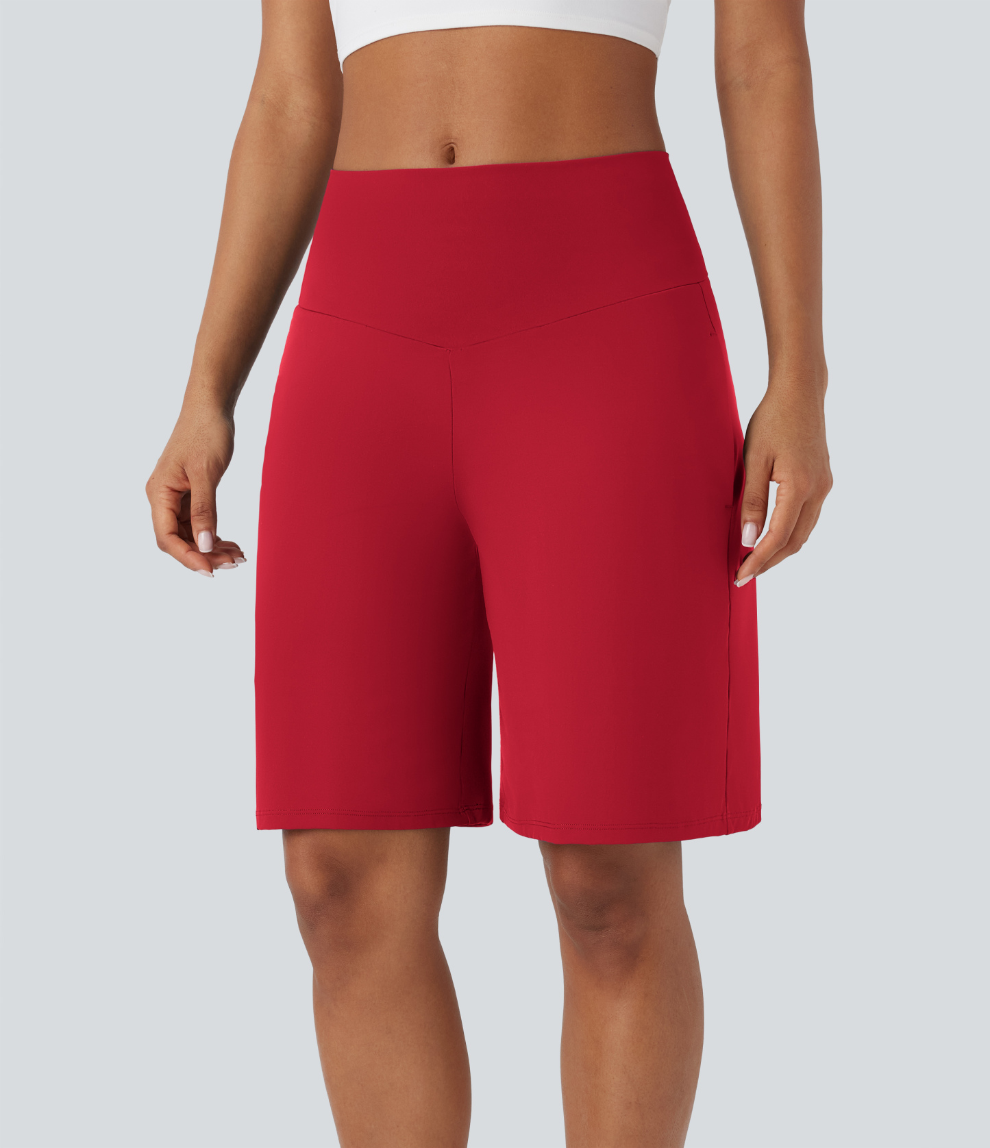 Airy High Waisted Pockets Cool Touch Yoga Bermuda Shorts