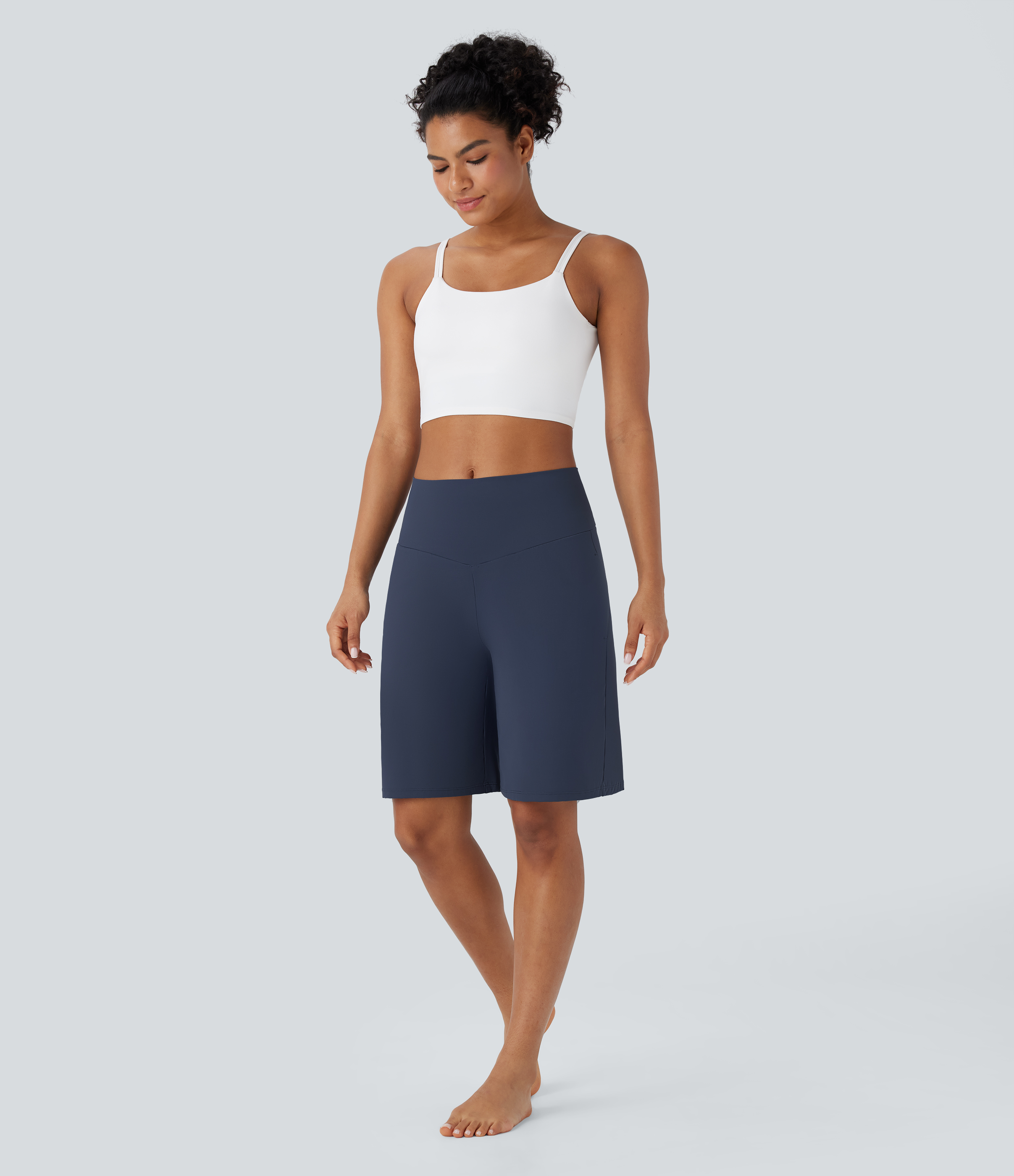 Airy High Waisted Pockets Cool Touch Yoga Bermuda Shorts