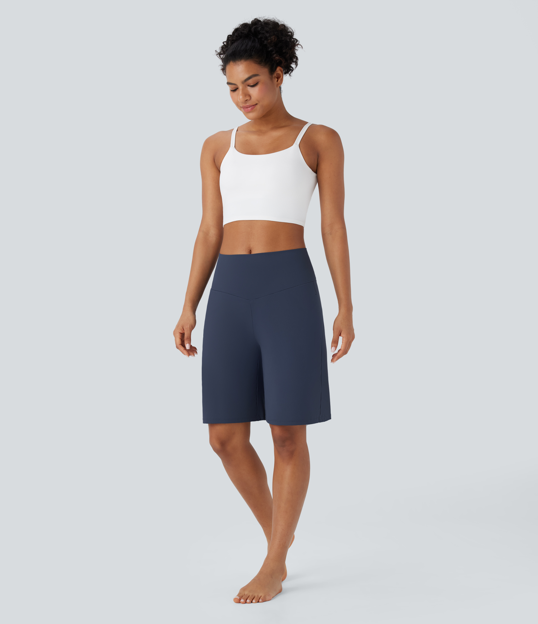 Airy High Waisted Pockets Cool Touch Yoga Bermuda Shorts