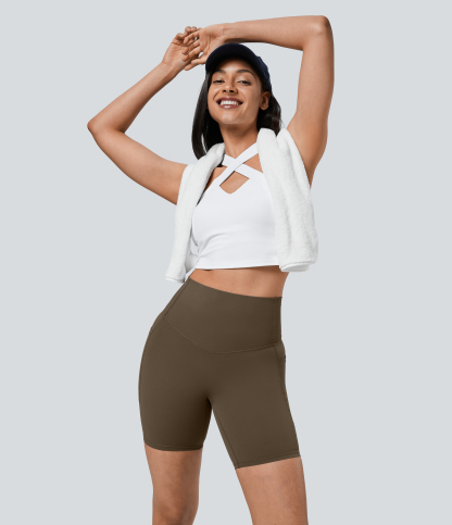 SoCinched High Waisted Tummy Control Pocket Shaping Training Biker Shorts 7''