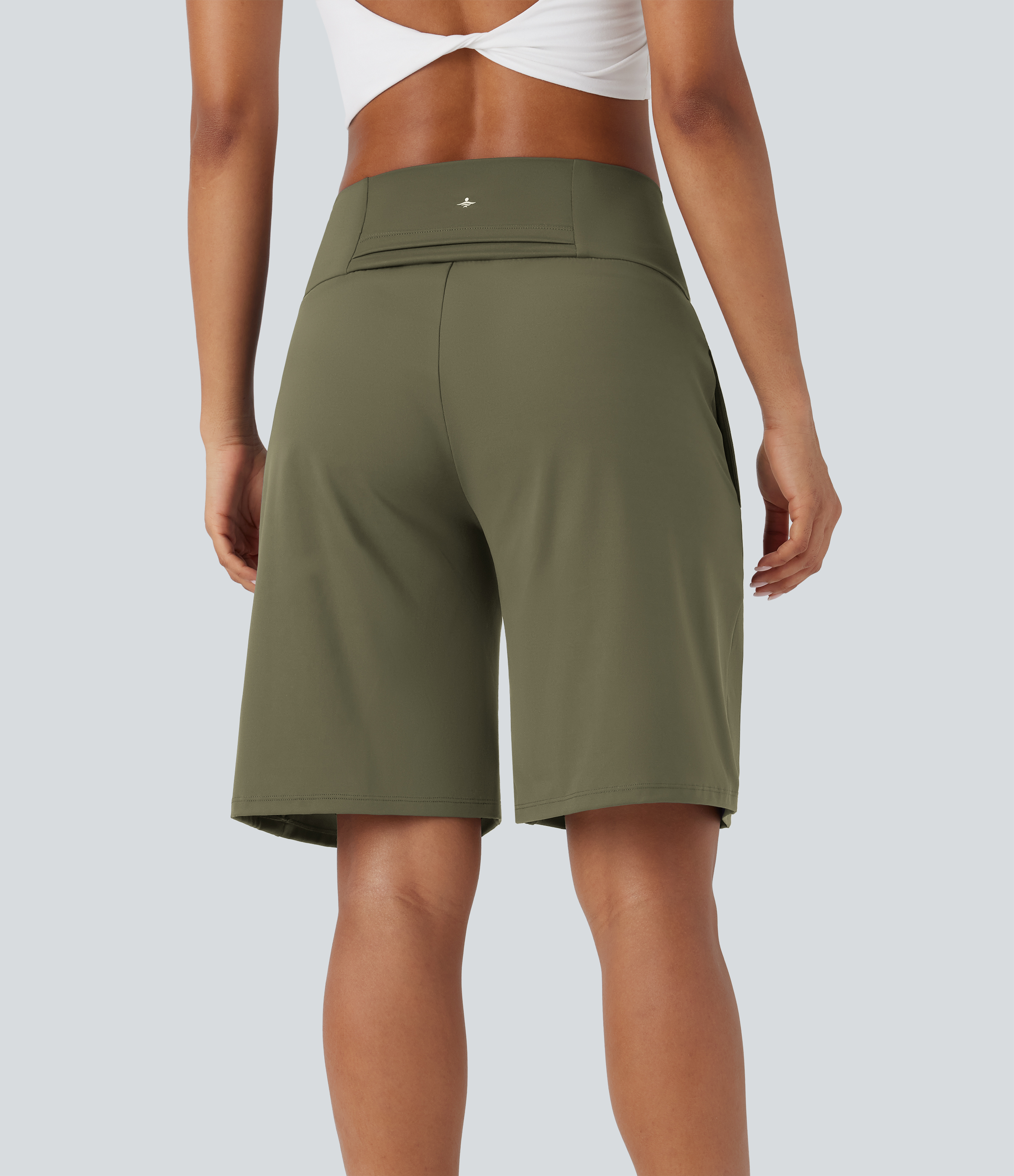 Airy High Waisted Pockets Cool Touch Yoga Bermuda Shorts