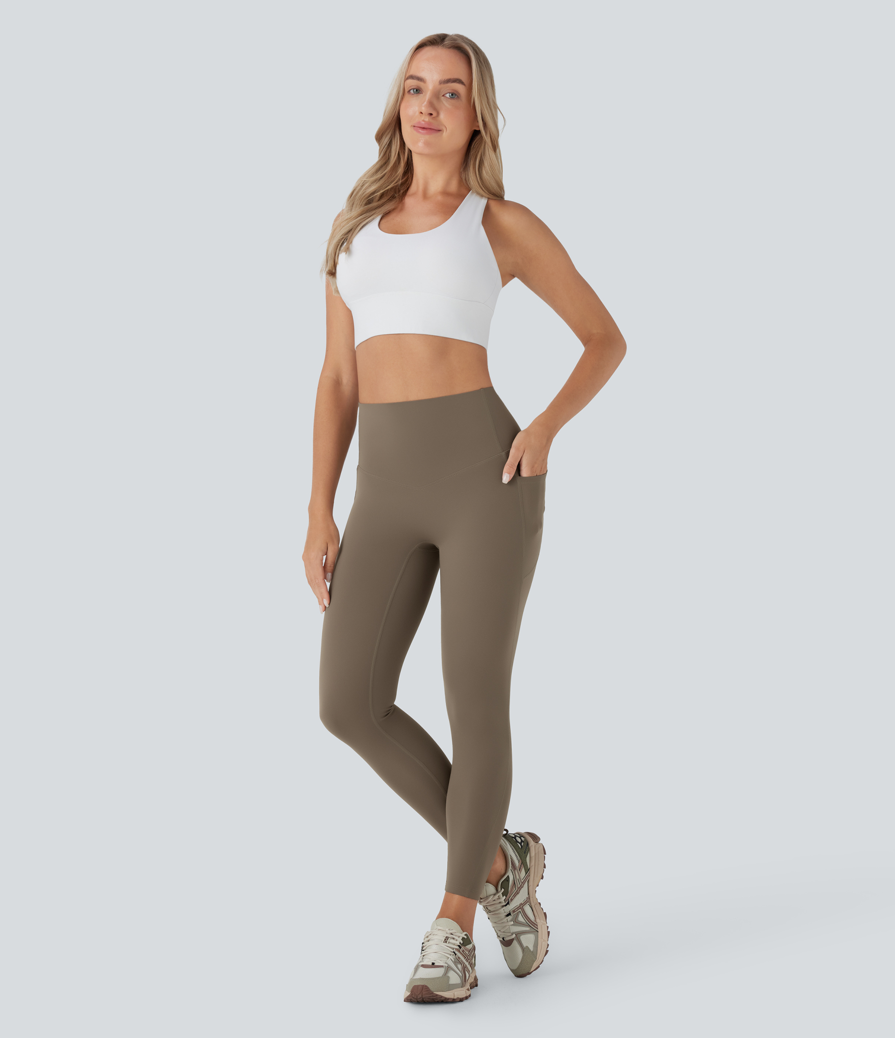 SoCinched High Waisted Tummy Control Built-in Underwear Anti-Bacterial Shaping 7/8 Workout Leggings with Pockets
