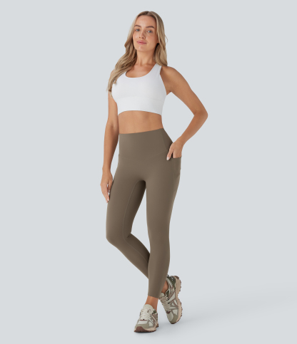 SoCinched High Waisted Tummy Control Built-in Underwear Anti-Bacterial Shaping 7/8 Workout Leggings with Pockets