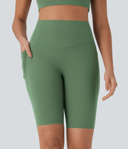 SoCinched High Waisted Tummy Control Pocket Shaping Training Biker Shorts 9''