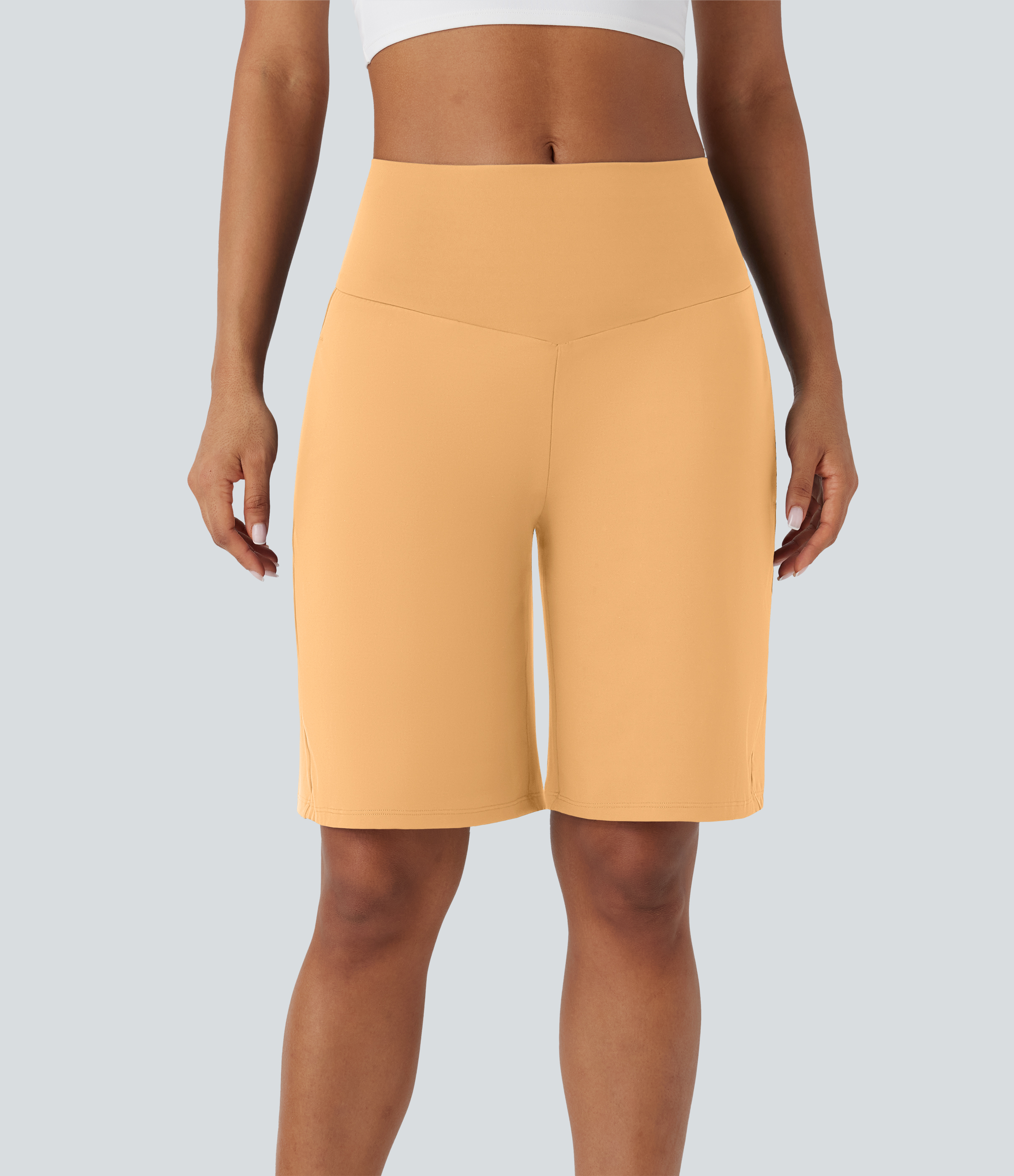 Airy High Waisted Pockets Cool Touch Yoga Bermuda Shorts