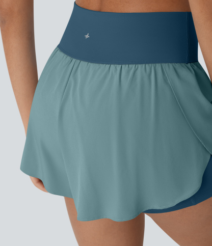 QuickDry High Waisted Reflective Dots Crossover Hem 2-in-1 Pockets Running Shorts