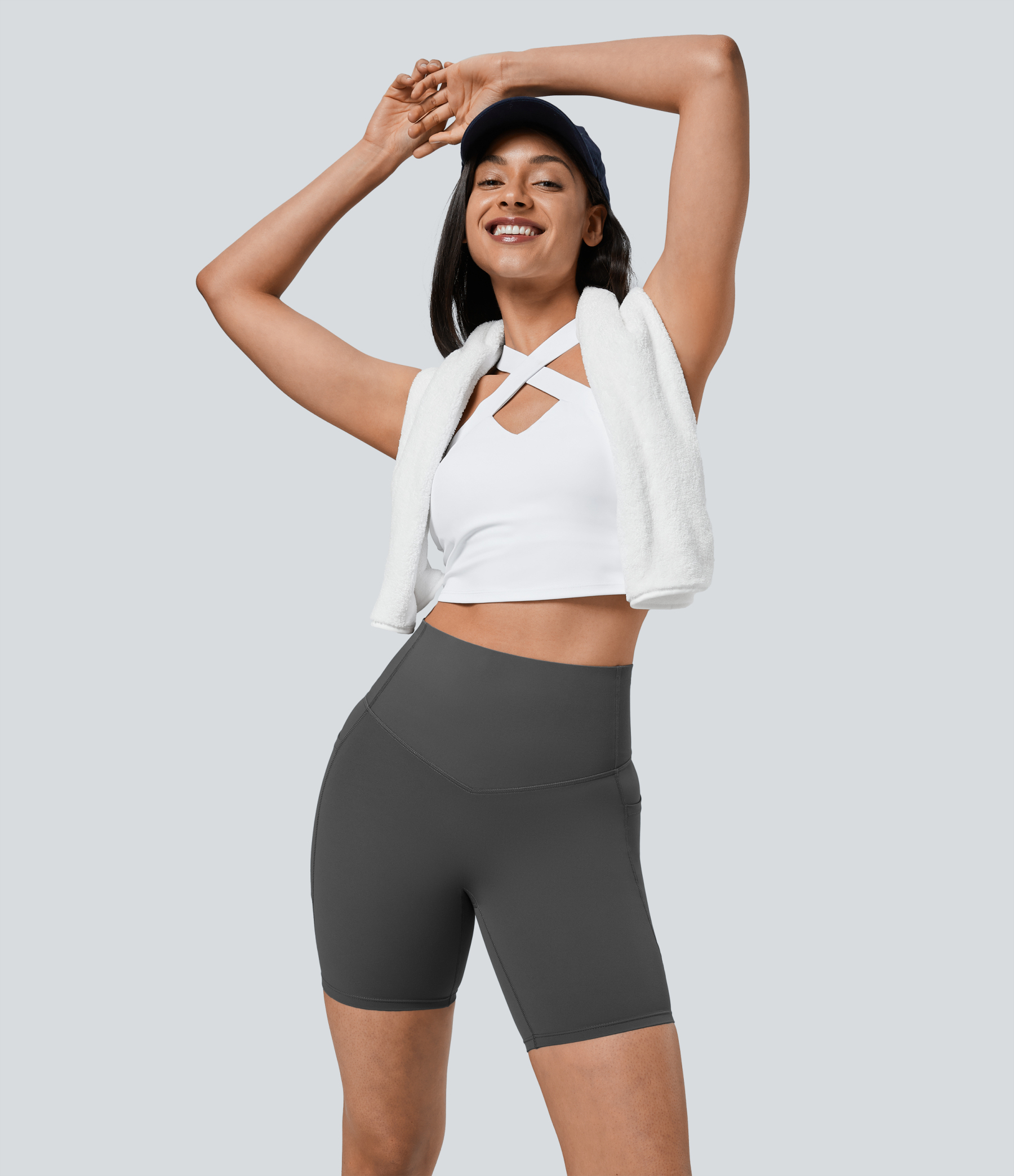 SoCinched High Waisted Tummy Control Pocket Shaping Training Biker Shorts 7''