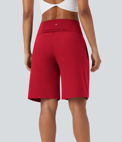 Airy High Waisted Pockets Cool Touch Yoga Bermuda Shorts
