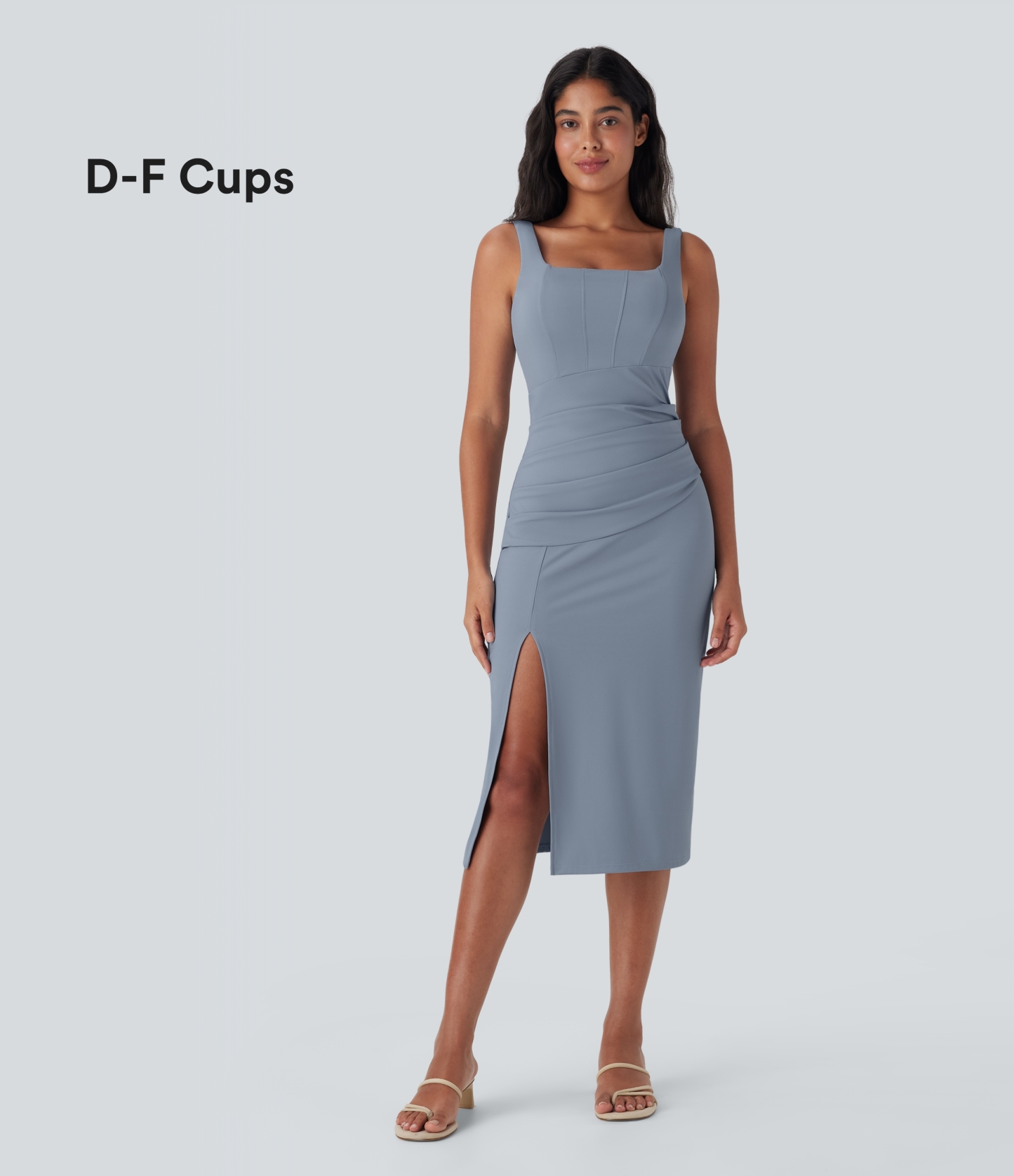 SoftlyZero™ Airy Square Neck Corset Ruched Bodycon Midi Cool Touch Dre