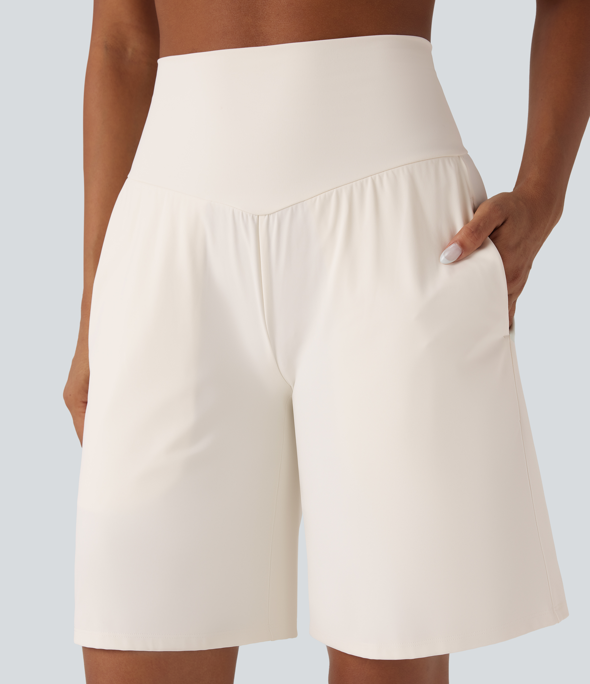 Airy High Waisted Pockets Cool Touch Yoga Bermuda Shorts