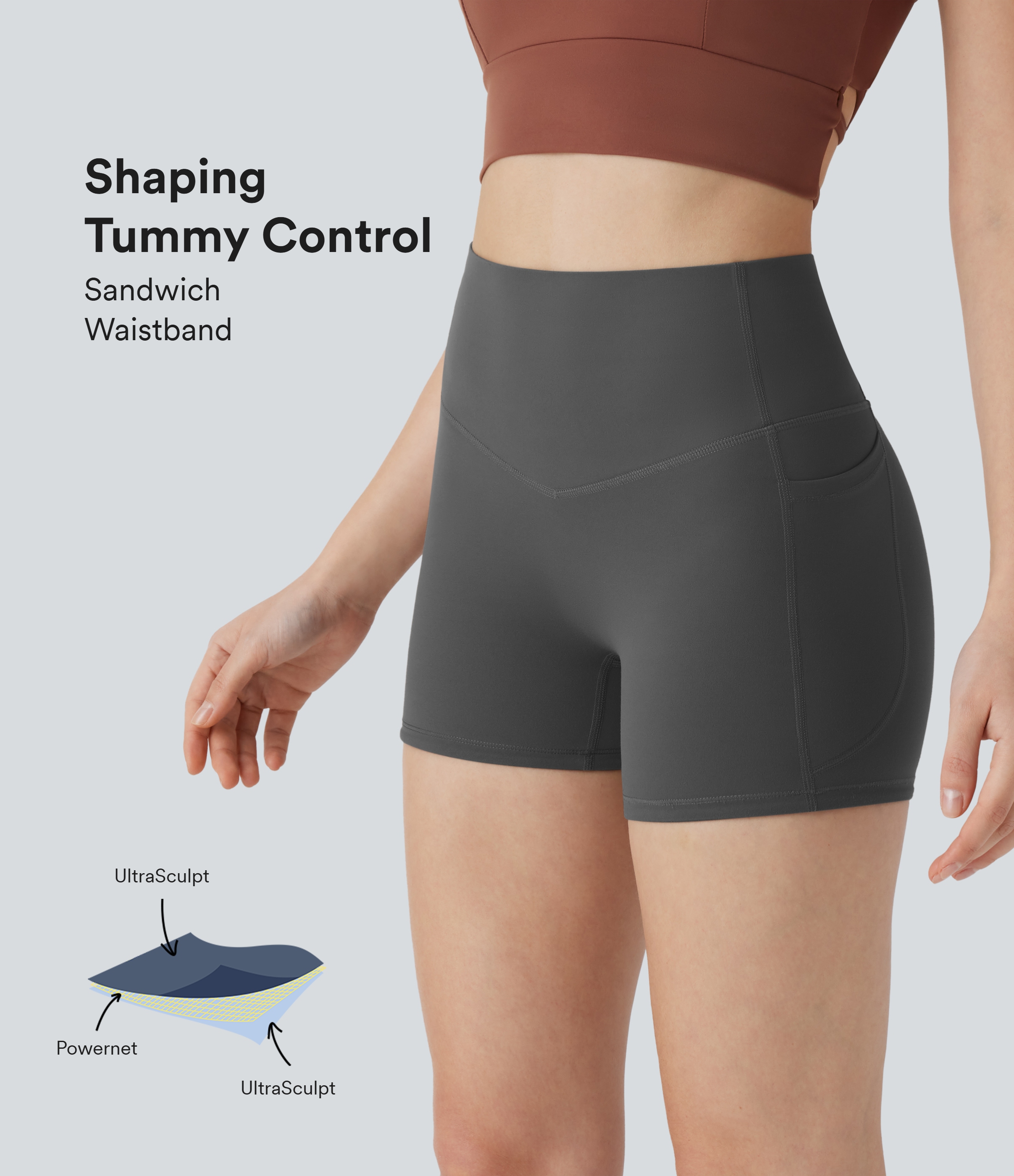 SoCinched High Waisted Tummy Control Pocket Shaping Training Biker Shorts 3''