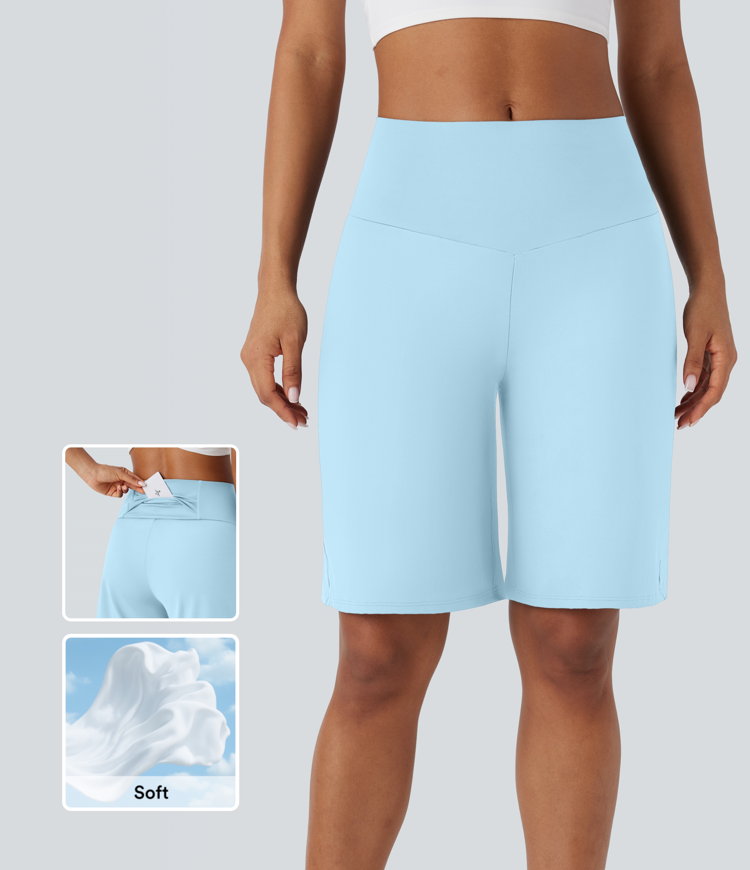 Airy High Waisted Pockets Cool Touch Yoga Bermuda Shorts