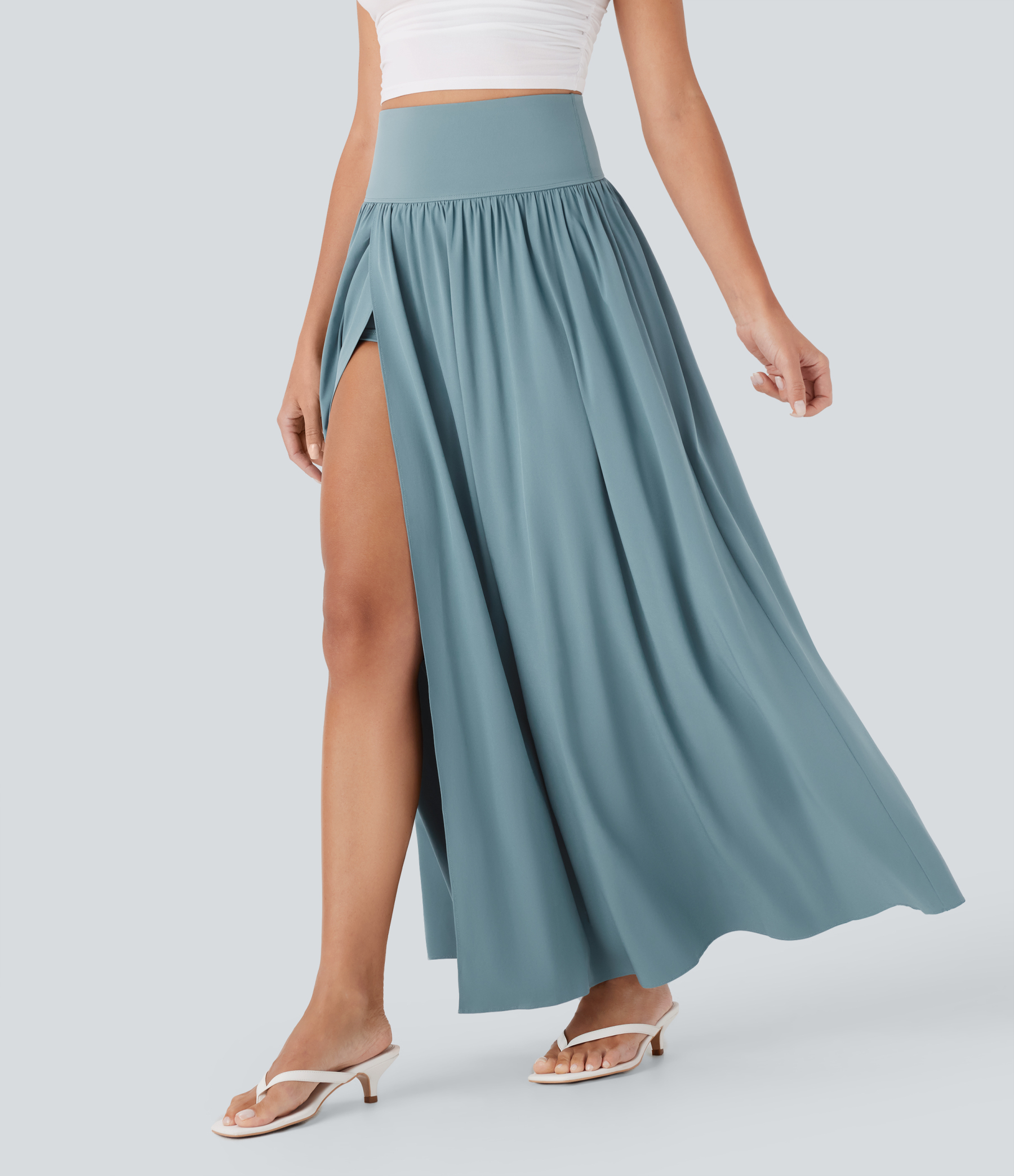 SoCinched High Waisted Tummy Control 2-in-1 Flowy Quick Dry Maxi Skirt