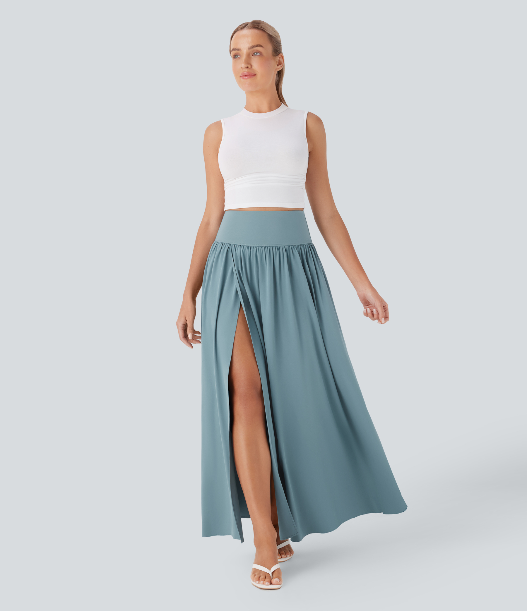SoCinched High Waisted Tummy Control 2-in-1 Flowy Quick Dry Maxi Skirt
