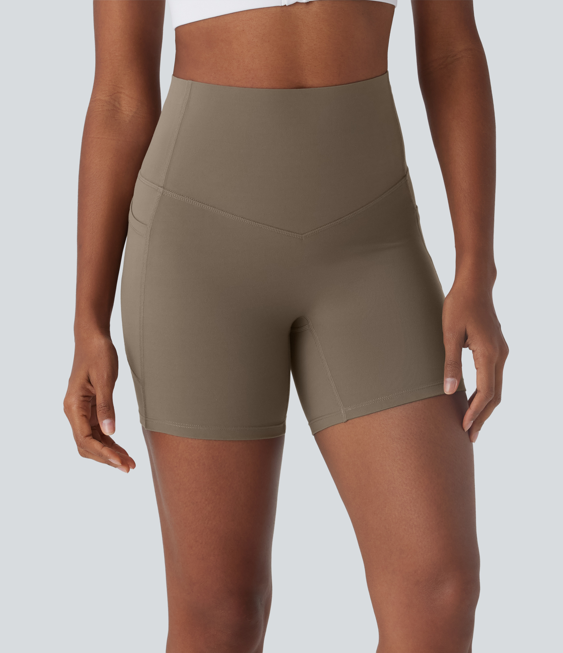 SoCinched High Waisted Tummy Control Built-in Underwear Anti-Bacterial Shaping Training Biker Shorts 5'' With Pockets