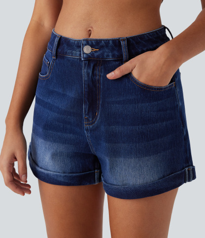 Mid Rise Zipper Pockets Denim Casual Shorts 3''