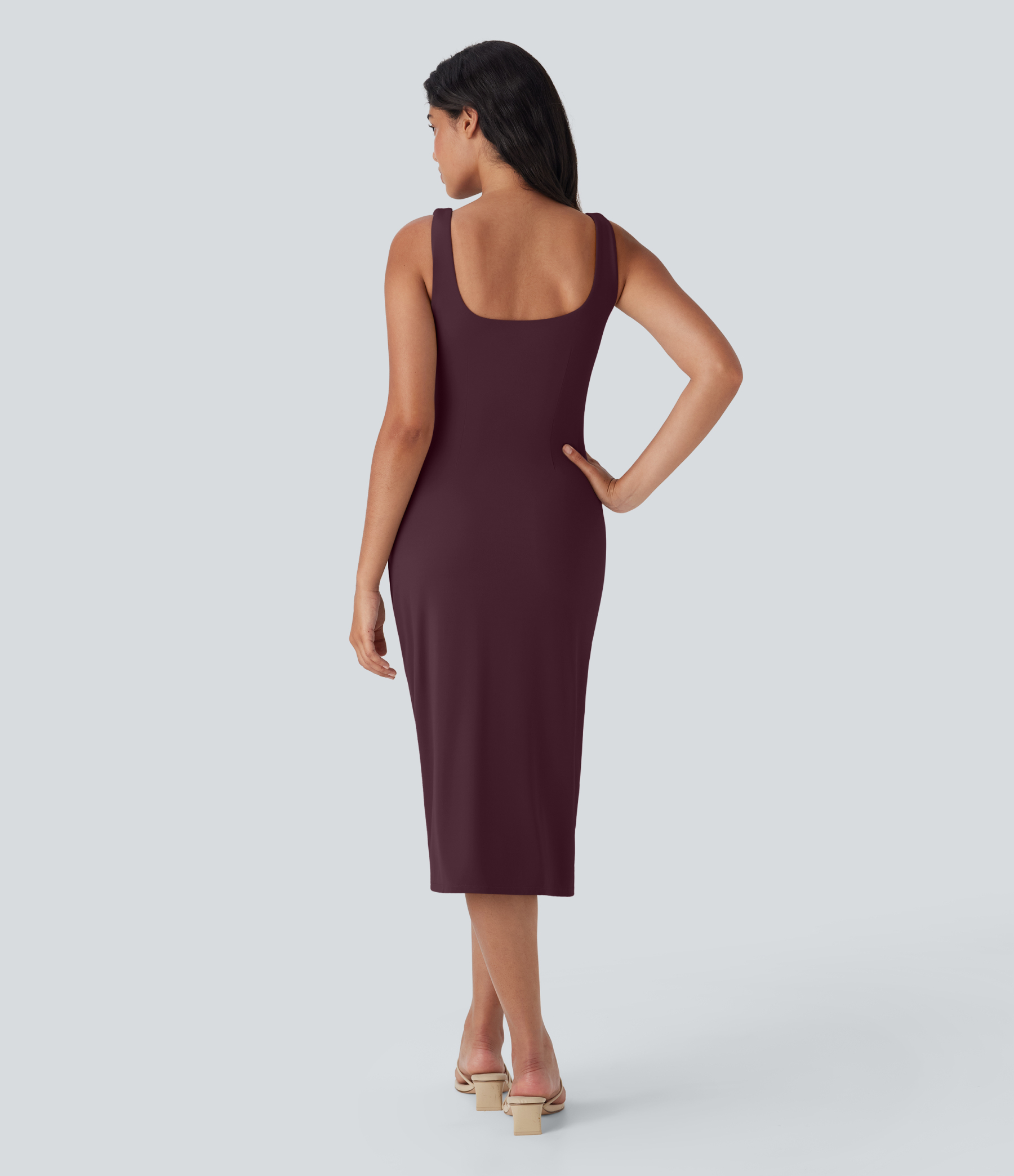 Airy Square Neck Corset Ruched Bodycon Midi Cool Touch Dress-D/DD/DDD/F Cups