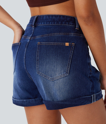 Mid Rise Zipper Pockets Denim Casual Shorts 3''