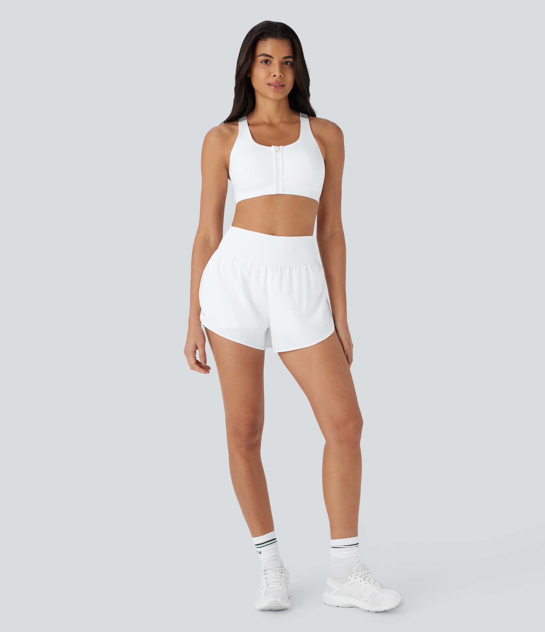 QuickDry High Waisted Reflective Dots Crossover Hem 2-in-1 Pockets Running Shorts